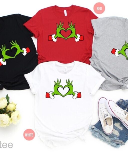 Grinch Christmas Heart Hands Graphic Tees