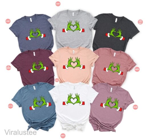 Grinch Christmas Heart Hands Graphic Tees