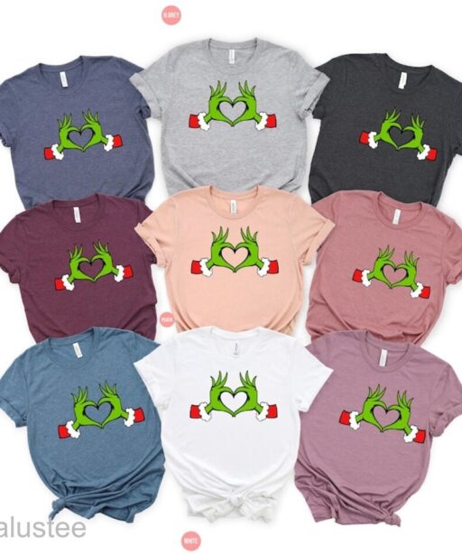 Grinch Christmas Heart Hands Graphic Tees