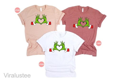 Grinch Christmas Heart Hands Graphic Tees