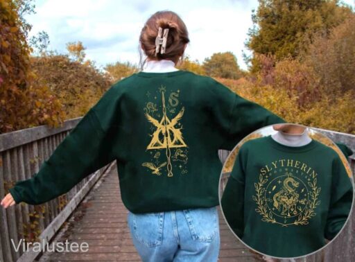 Retro Wizard House Double-side Sweatshirts, Hogwarts House Shirt, HP Wizard School Shirt, Harry Potter Sweater Gift, Universal Studios Fan