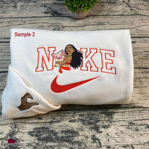 Cute Moana And Maui Disney Nike Embroidered Sweatshirts, Nike Embroidery Matching Couple