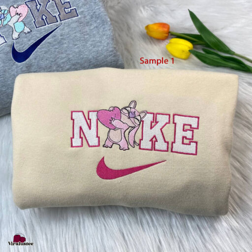 Cute Sitch And Angel Disney Nike Embroidered Sweatshirts Matching Couple, Valentine Gifts For Your Boyfriend