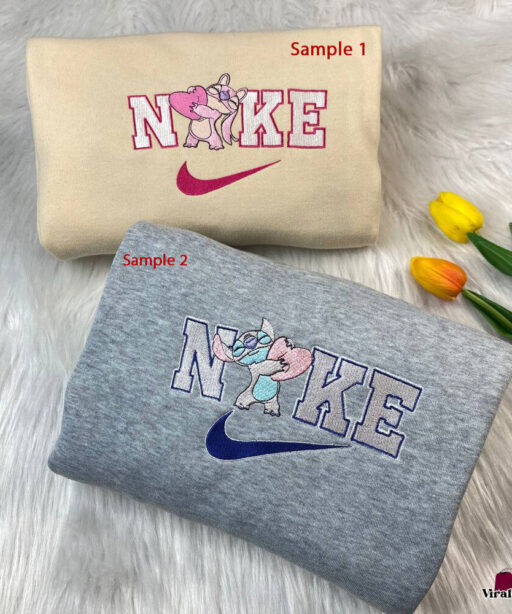 Cute Sitch And Angel Disney Nike Embroidered Sweatshirts Matching Couple, Valentine Gifts For Your Boyfriend