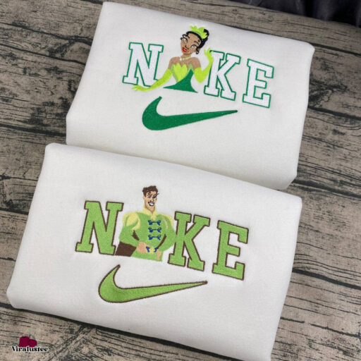 Cute Tiana Princess And Prince Naveen Disney Nike Embroidered Sweatshirts, Disney Nike Embroidery Matching Couple