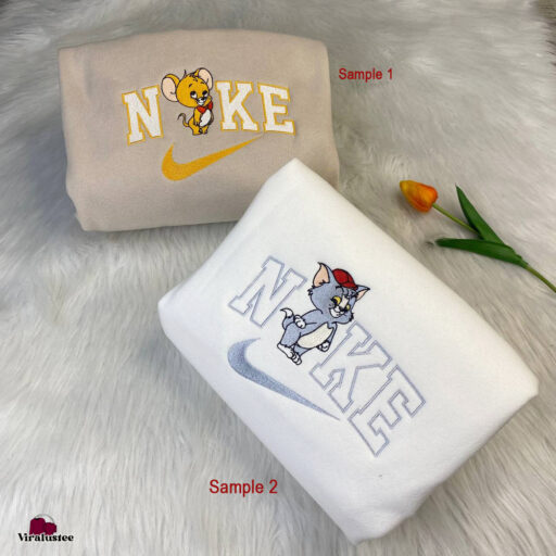 Cute Tom And Jerry Nike Embroidered Sweatshirts, Nike Embroidery Matching