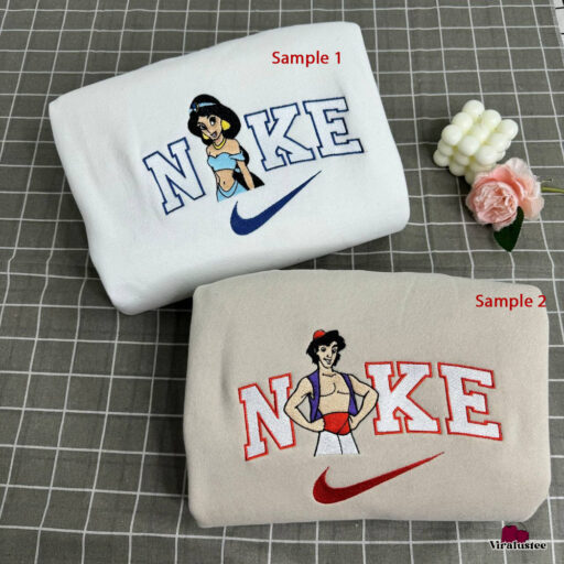 Cheap Jasmine And Aladdin Disney Nike Embroidered Sweatshirts, Nike Embroidery Matching Couple Shirts