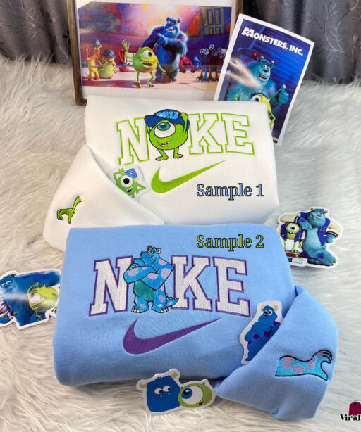 James P Sullivan and Mike Wazowski Nike Embroidered Sweatshirts, Nike Embroidery Matching