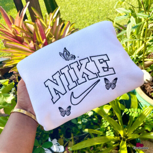 Customized Nike Butterfly Embroidered Sweatshirts, Personalized Gift For Her