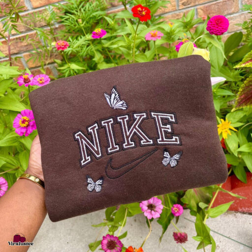 Customized Nike Butterfly Embroidered Sweatshirts, Personalized Gift For Her