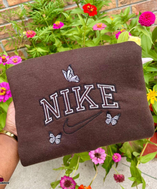 Customized Nike Butterfly Embroidered Sweatshirts, Personalized Gift For Her