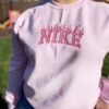 Customized Pink Flame Nike Embroidered Sweatshirts, Perfect Gift For Her