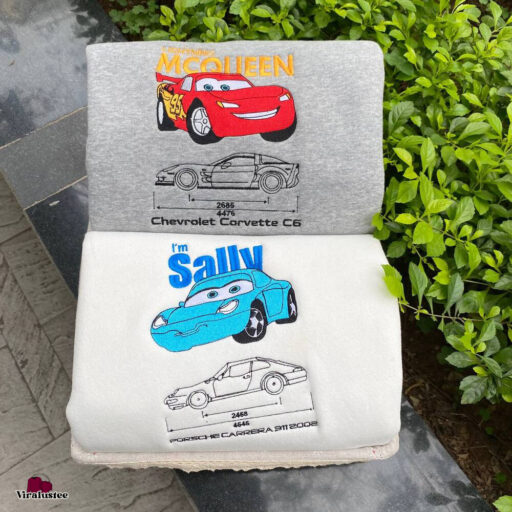 Cute Disney Lightning Mcqueen And Sally Embroidered Sweatshirts, Gift For Him