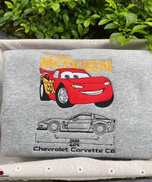 Cute Disney Lightning Mcqueen And Sally Embroidered Sweatshirts, Gift For Him