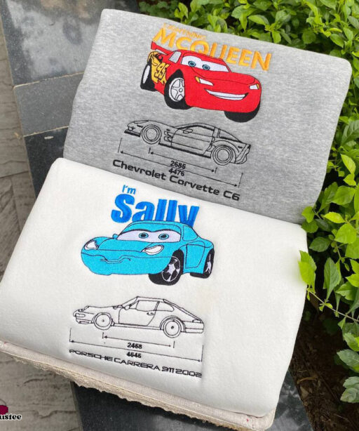 Cute Disney Lightning Mcqueen And Sally Embroidered Sweatshirts, Gift For Him