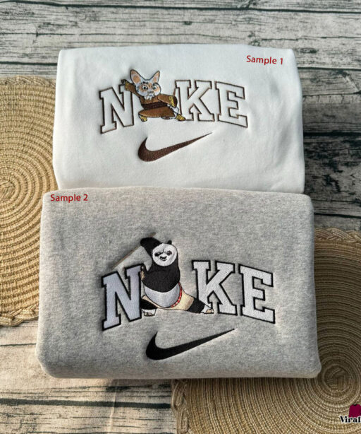 Cute Kungfu Panda Po And Shifu Nike Embroidered Sweatshirts, Nike Embroidery Matching