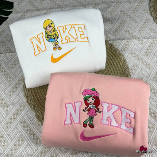 Cute Strawberry Shortcake Characters Nike Embroidered Sweatshirts, Nike Couple Embroidery, Gift For Your Friends