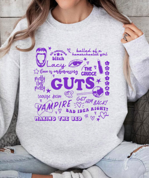 Vintage Guts Album Track List Olivia Rodrigo T Shirt, Guts Tour Sweatshirt , Gift For Livies