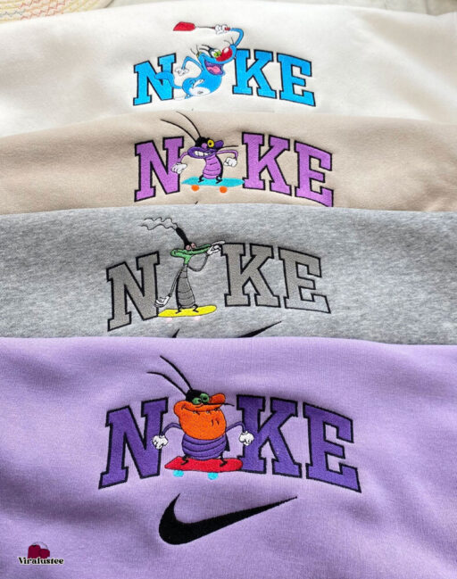 Cute Oggy And The Cockroaches Nike Embroidered Sweatshirts , Nike Embroidery Matching