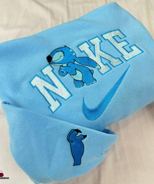 Cute Stitch And Angel Nike Embroidery Sweatshirts, Nike Embroidery Matching