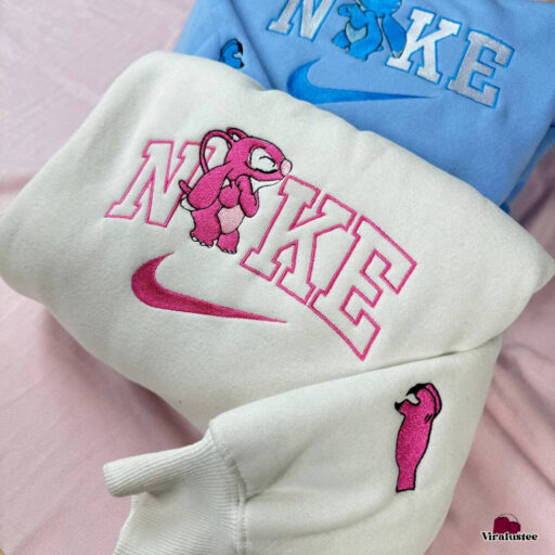 Cute Stitch And Angel Nike Embroidery Sweatshirts, Nike Embroidery Matching