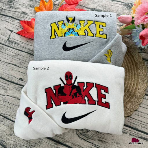 Deadpool And Wolverine Nike Embroidered Sweatshirts , Nike Embroidery Matching