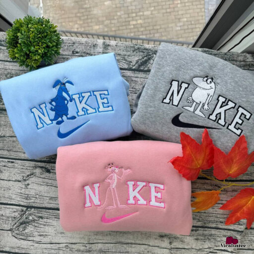 Cute The Pink Panther Show Nike Embroidered Sweatshirts, Nike Embroidery Matching Sweatshirts