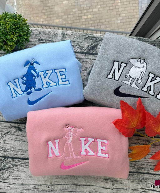 Cute The Pink Panther Show Nike Embroidered Sweatshirts, Nike Embroidery Matching Sweatshirts