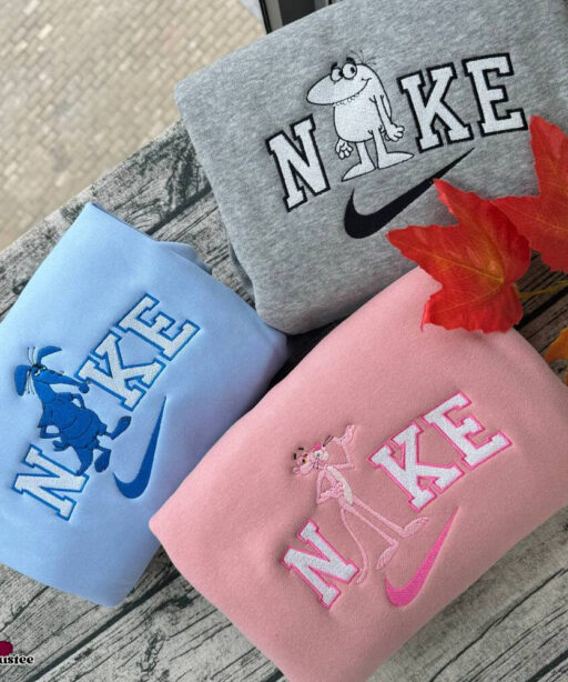 Cute The Pink Panther Show Nike Embroidered Sweatshirts, Nike Embroidery Matching Sweatshirts