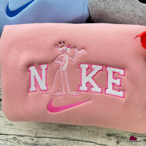 Cute The Pink Panther Show Nike Embroidered Sweatshirts, Nike Embroidery Matching Sweatshirts