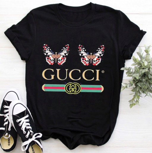 Double Butterfly Gucci Shirt, Gucci Logo T Shirt Women