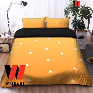 Cheap Yellow Haori Zenitsu Inspired Demon Slayer Bedding Set, Anime Bed Sheets