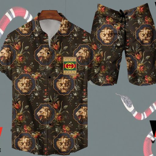 Uniue Lion Head Gucci Hawaiian Shirt, Gucci Button Up Shirt, Gucci Logo Shirt - Wiseabe