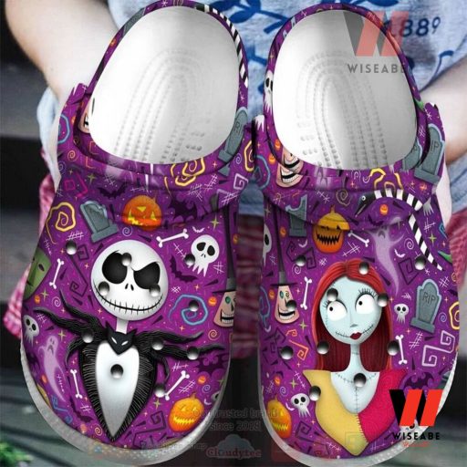 Cute Jack Skellington And Sally Disney Matching Halloween Crocs, Halloween Gift For Girlfriend