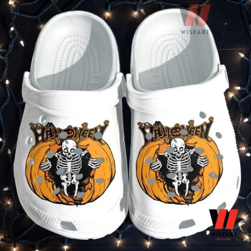 Spooky Skeleton On Pumpkin Halloween Crocs Clogs , Halloween Gifts For Adults