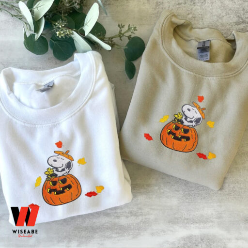 Embroidered Snoopy Dog Halloween Pumpkin Sweatshirt, Hug Fall Halloween, Halloween Cartoon Dog shirt