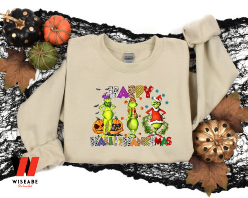 Grinch HalloThanksMas SweatShirt, Happy HalloThanksMas Sweatshirts, Christmas Gift