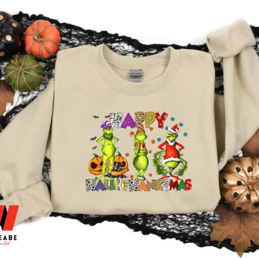 Grinch HalloThanksMas SweatShirt, Happy HalloThanksMas Sweatshirts, Christmas Gift