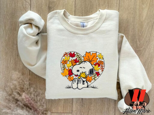 Halloween Pumpkin Snoopy Embroidered Sweatshirt, Halloween Cartoon Dog Embroidery, Halloween Gift