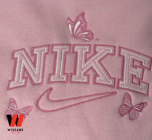 Nike Embroidered Sweatshirt, Nike Embroidered Crew Neck Birthday Gift, Butterfly Nike Embroidered Sweatshirt