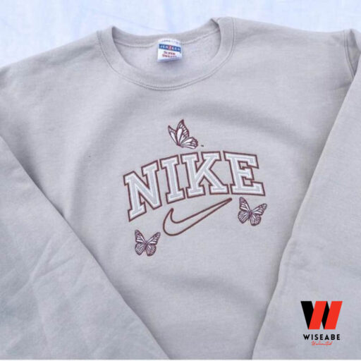 Nike Embroidered Sweatshirt, Nike Embroidered Crew Neck Birthday Gift, Butterfly Nike Embroidered Sweatshirt