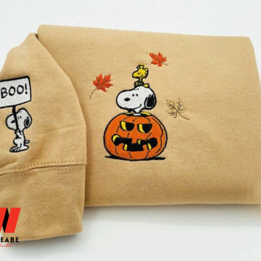 Snoopy Woodstock Fall Embroidered Sweatshirt, Snoopy Halloween Embroidered