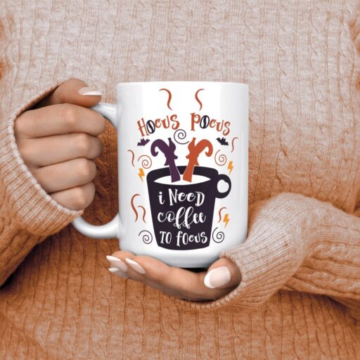 Hocus Pocus Coffee Mug, I Need Coffee To Focus Witch Halloween Mug