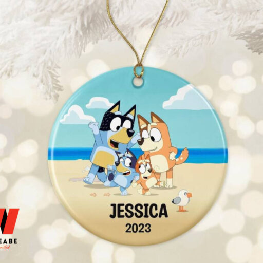 Blue Dog Family Round Ceramic Christmas Ornament, Gift for Family Christmas