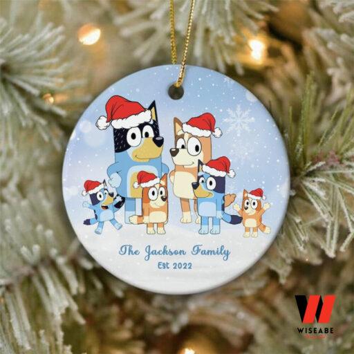 Blue Dog Family Round Ceramic Christmas Ornament, Gift for Family