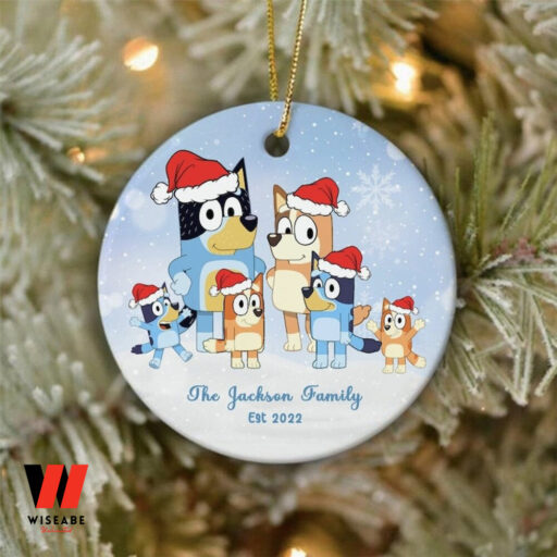 Blue Dog Family Round Ceramic Christmas Ornament, Gift for Family