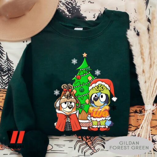 Bluey Brandit and Chilli Christmas Tree Sweatshirt, Bluey Sweatshirt