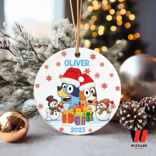 Custom Christmas Bluey Bingo Ceramic Ornament, Bluey Family Christmas Decorations