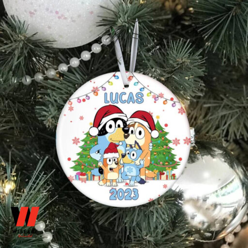 Custom Christmas Bluey Ceramic Ornament, Bluey Family Christmas Ornament