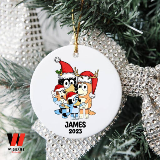 Custom Kid Name Bluey Family 2023 Christmas Ceramic Ornament